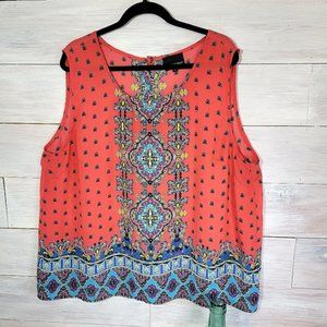 Shirt - Cynthia Rowley size 2x Tank top orange with paisley pattern polyester